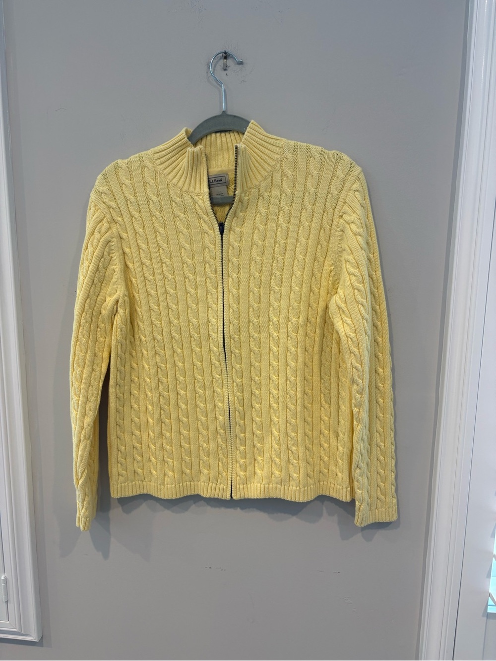 L.L. Bean Cable-Knit Zip Cardigan - Yellow